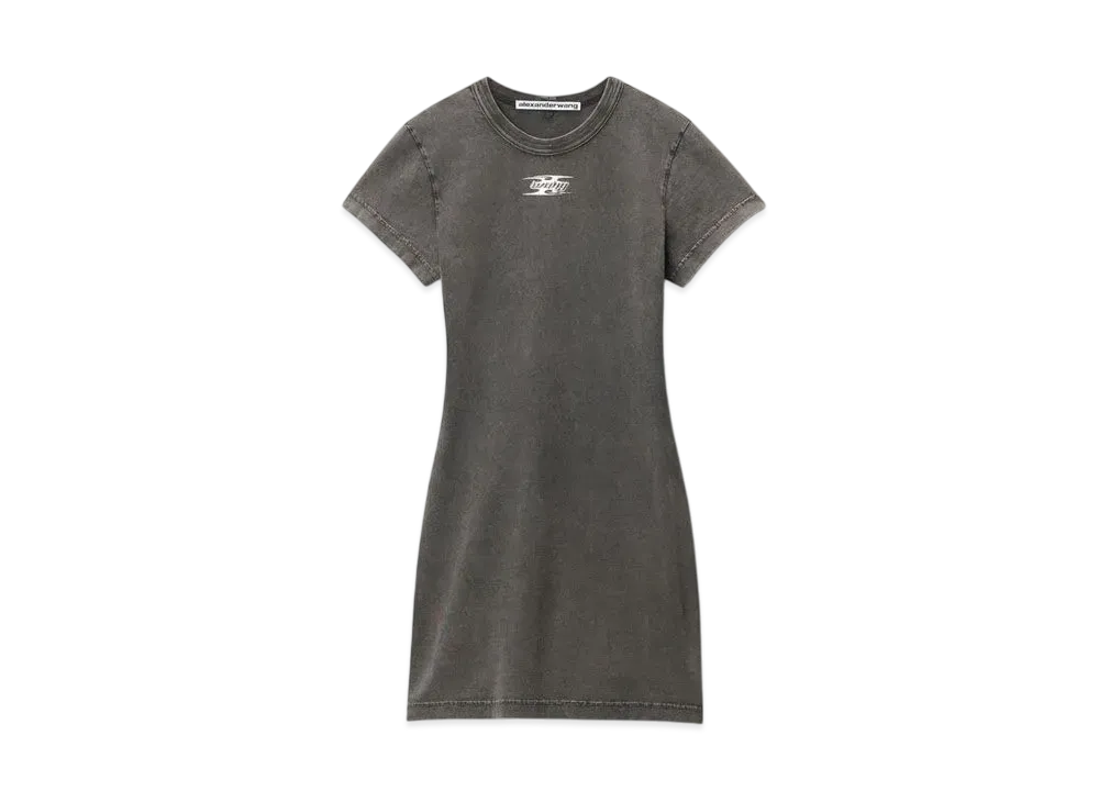 Alexander Wang Cotton Blade Logo Embossed Mini Dress "Washed Cedar"