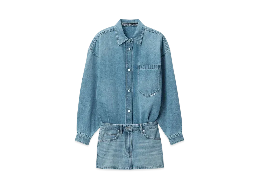 Alexander Wang Pre-Styled Denim Shirt Dress "Vintage Light Indigo"