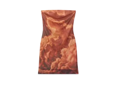 Alexander Wang Organza Jersey Crystal Hotfix Cloud Print Mini Dress "Red/Clear"