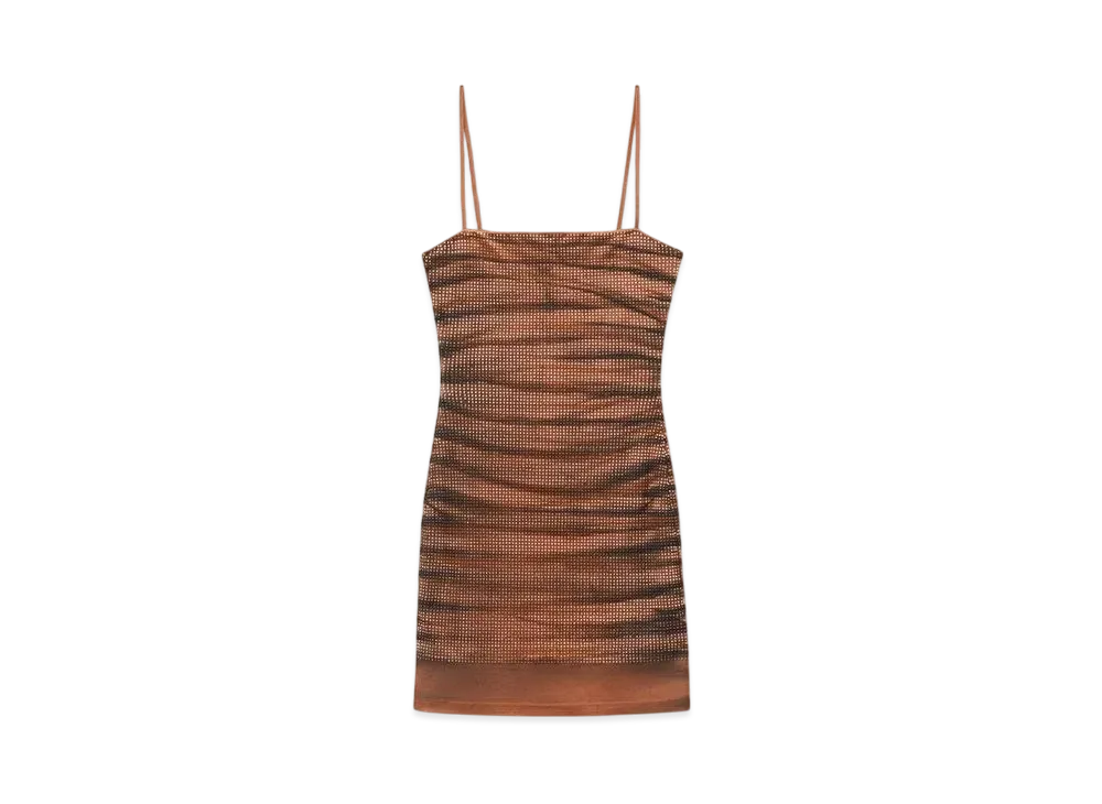 Alexander Wang Crystal Hotfix Ruche Cami Mini Dress "Campfire"