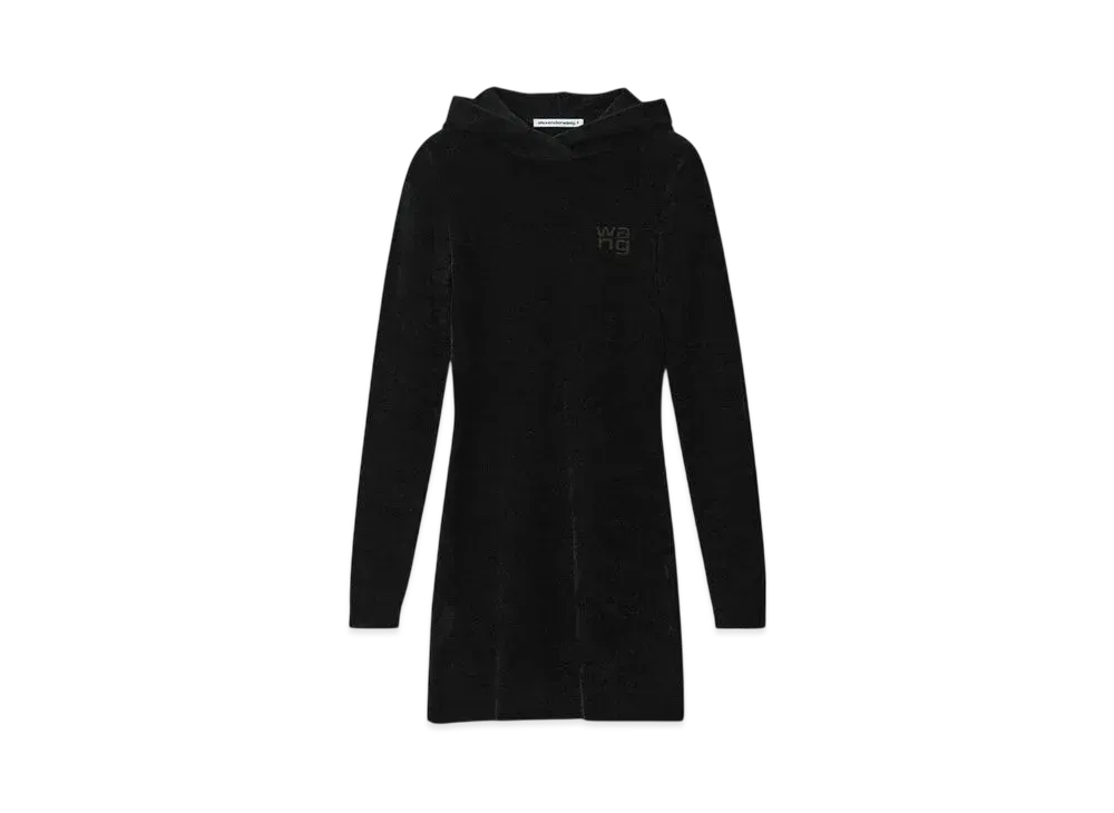 Alexander Wang Logo Embossed Hoodie Mini Dress "Black"