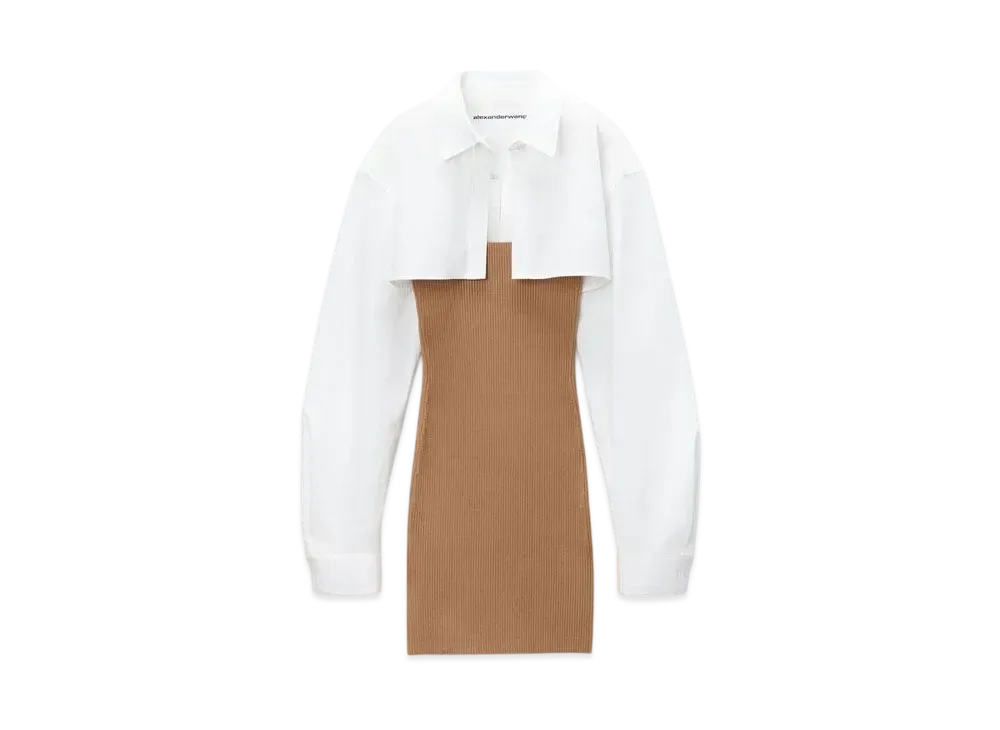 Alexander Wang Pre-Styled Cropped Cami & Button Up Twinset Dress "Camel/White"
