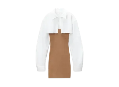 Alexander Wang Pre-Styled Cropped Cami & Button Up Twinset Dress "Camel/White"