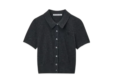 Alexander Wang Logo Embroidered Wool Polo Cardigan "Charcoal"