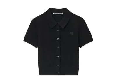 Alexander Wang Logo Embroidered Wool Polo Cardigan "Black"
