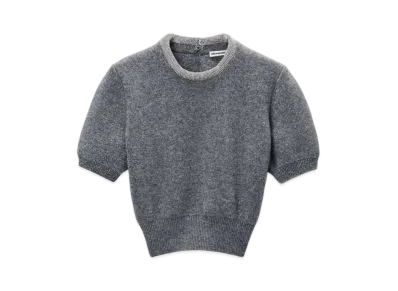 Alexander Wang Crystal Hotfix Trim Wool Blend Short Sleeve Tee "Charcoal"