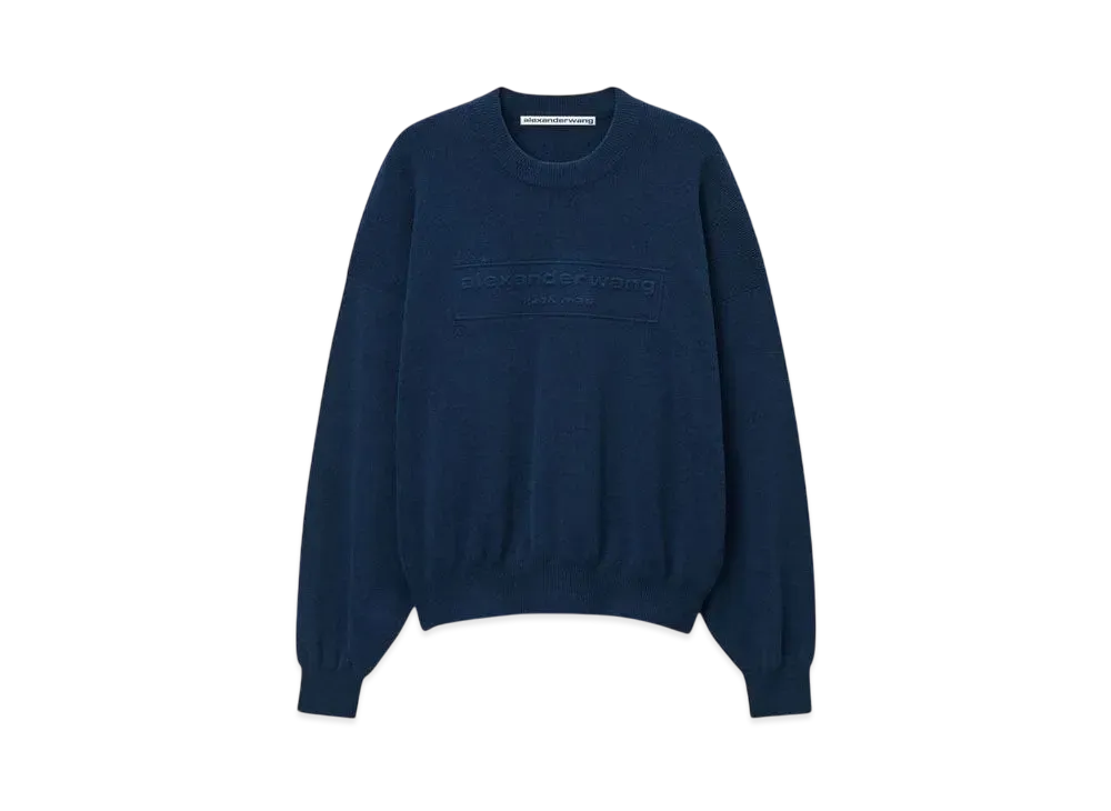 Alexander Wang Logo Embossed Soft Chenille Ribbed Pullover "Navy"