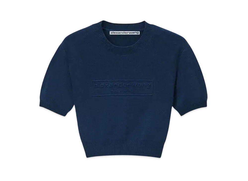 Alexander Wang Logo Embossed Rib Knit Tee "Navy"