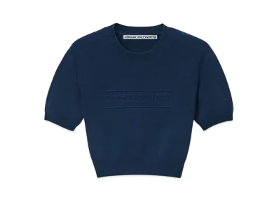Alexander Wang Logo Embossed Rib Knit Tee "Navy"