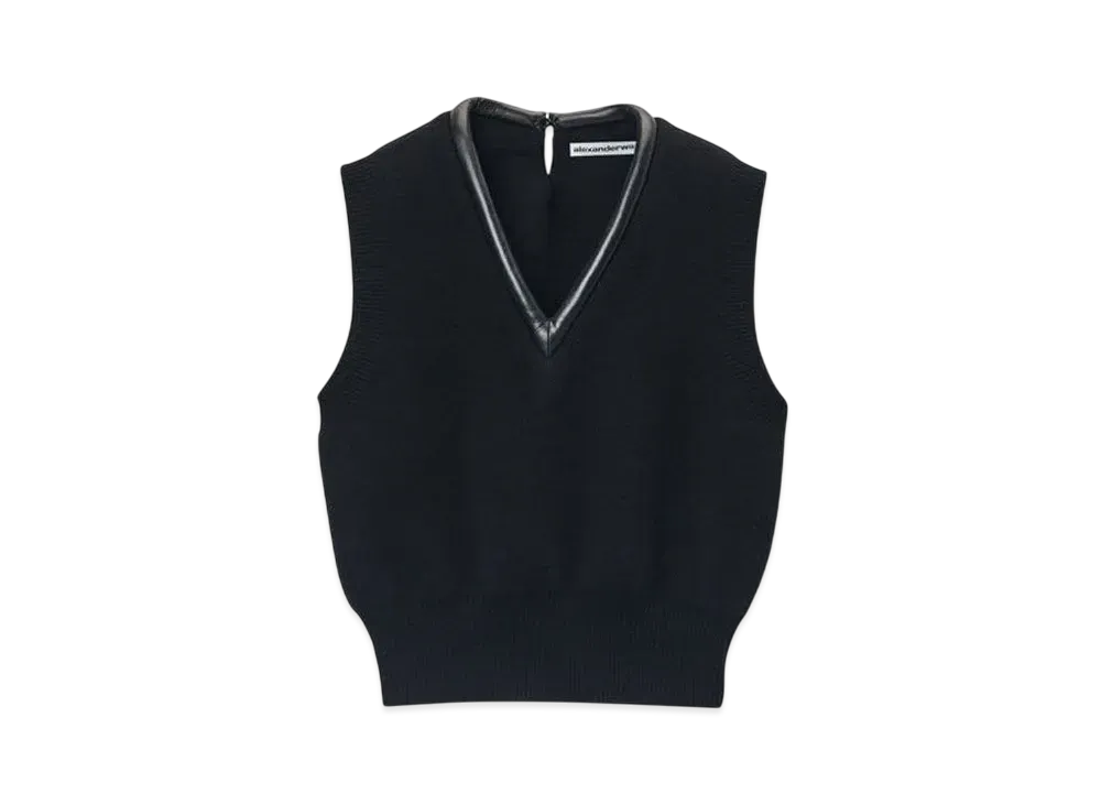 Alexander Wang Leather Tubular Trim Logo Knit Vest "Black"