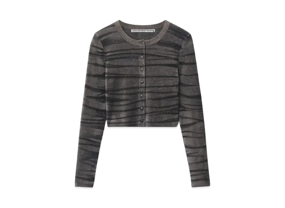 Alexander Wang Digital Animal Print Crewneck Chenille Cardigan "Eiffel Tower"