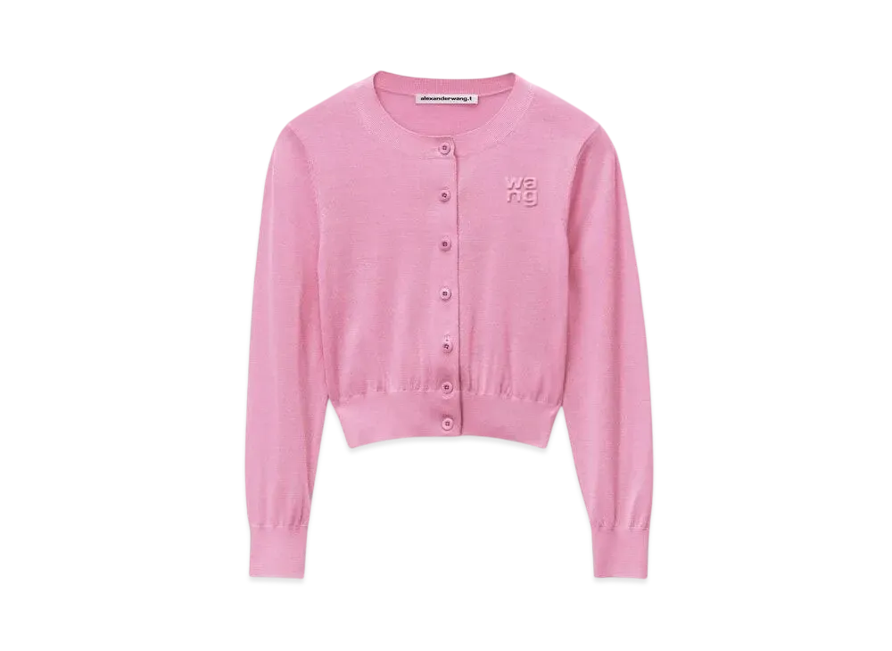 Alexander Wang Logo Cropped Superfine Merino Cardigan "Candy Pink"