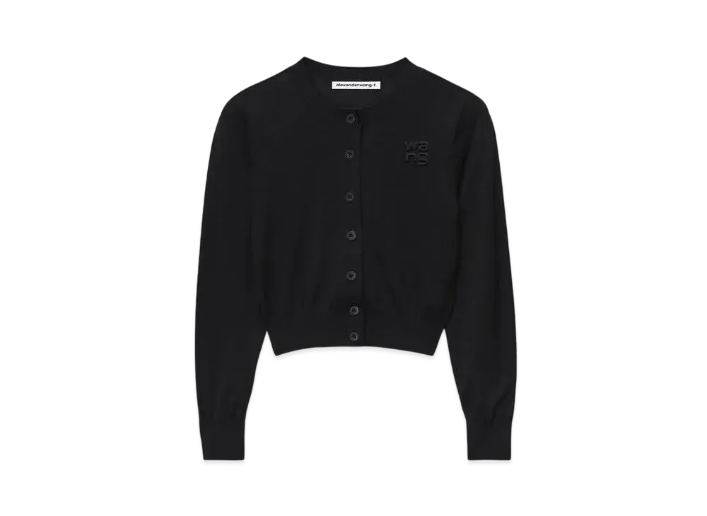 Alexander Wang Logo Cropped Superfine Merino Cardigan "Black"