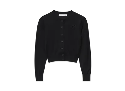 Alexander Wang Logo Cropped Superfine Merino Cardigan "Black"