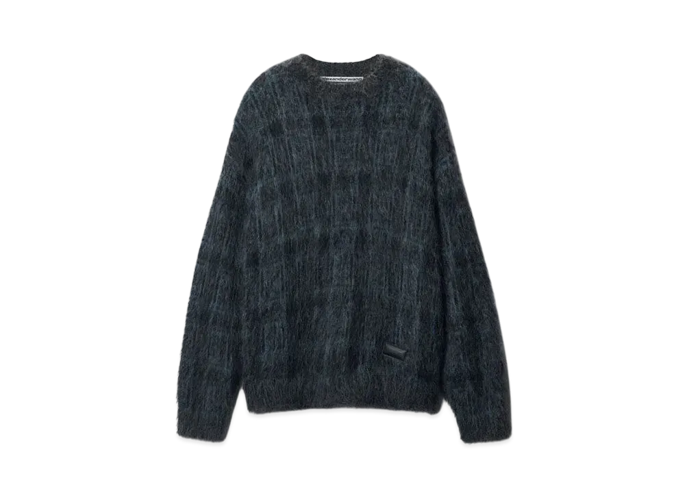 Alexander Wang Jacquard Knit Plaid Oversize Sweater "Aqua/Black Plaid"