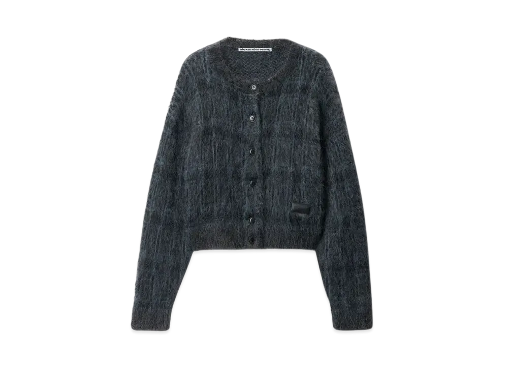 Alexander Wang Jacquard Knit Plaid Cardigan "Aqua/Black Plaid"
