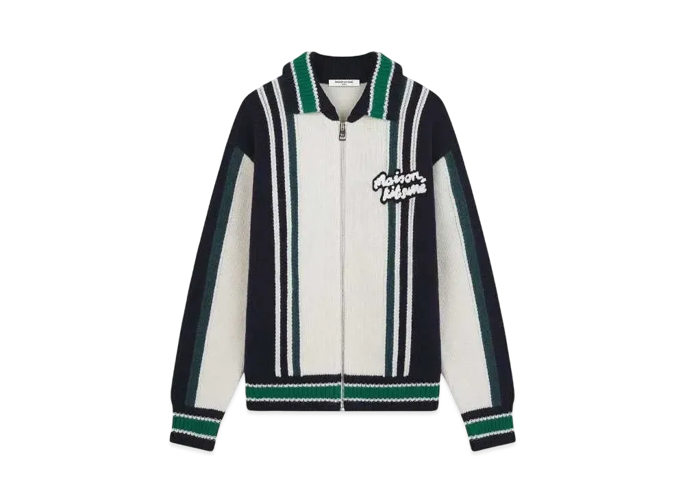 Maison Kitsune Knit College Blouson "Ecru/Ink Blue/Conifer"
