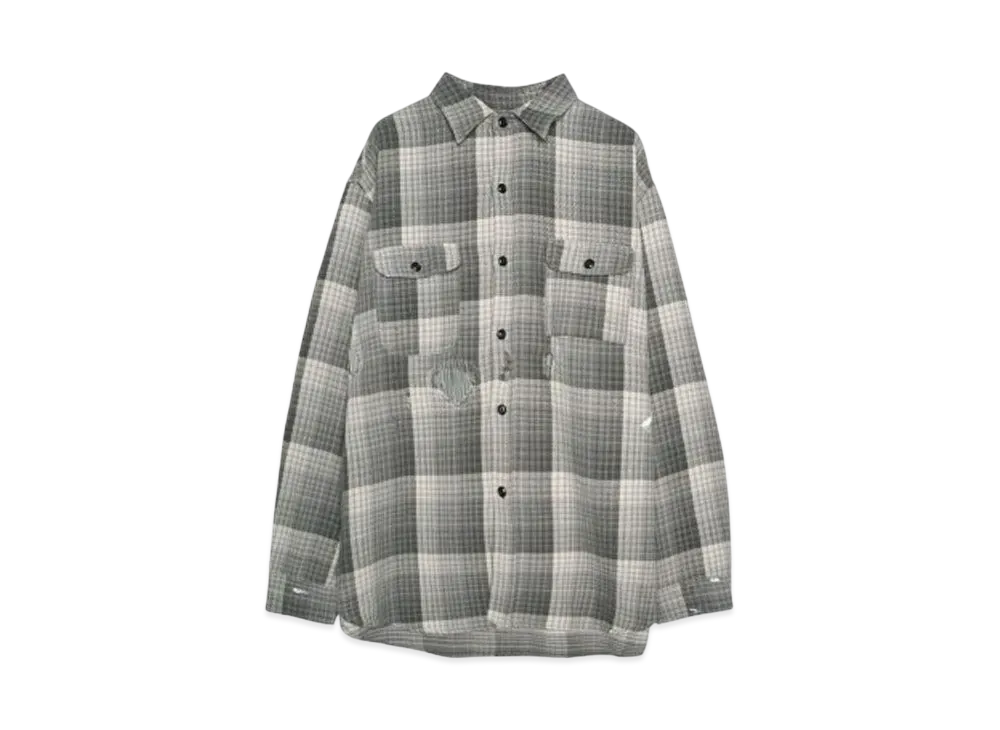 BOW WOW DELUXE FLANNEL SHIRTS REPAIRED "CHACOALxGRAY REPAIRED"
