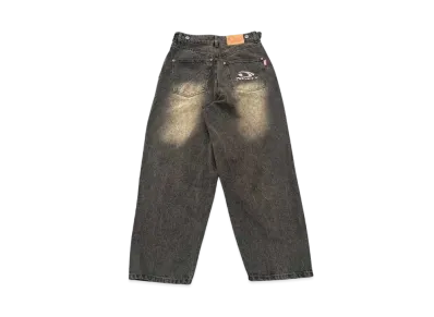 9090 Heisei Logo Wide Tuck Denim Pants "BLACK BEIGE"