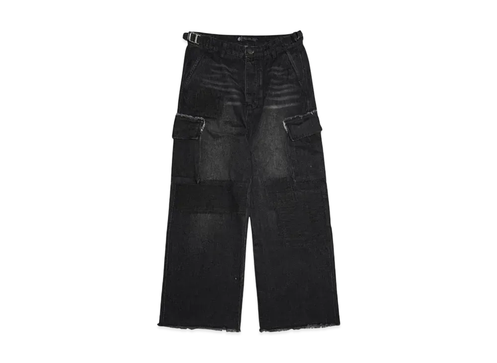 A GOOD BAD INFLUENCE Repaired Denim Cargo Pants "BLACK"