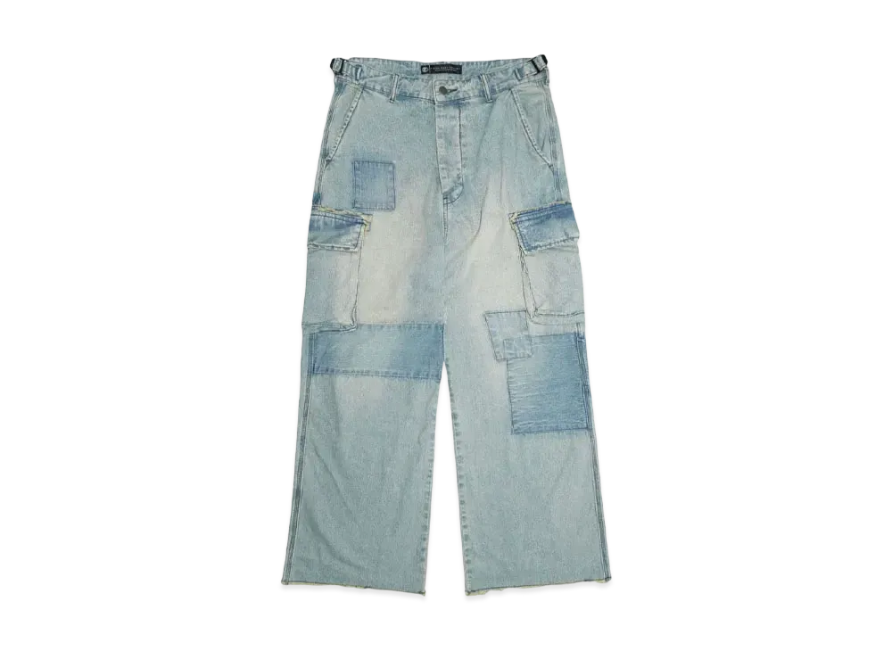 A GOOD BAD INFLUENCE Repaired Denim Cargo Pants "INDIGO(BLUE)"