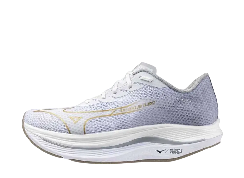 ミズノ ウエーブリベリオンフラッシュ2 ワイド "ホワイト/ゴールド/ライトグレー"