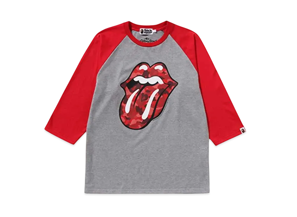 A BATHING APE x THE ROLLING STONES Camo Tongue Raglan Tee "Gray"