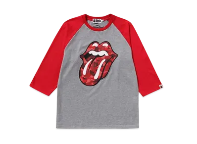 A BATHING APE x THE ROLLING STONES Camo Tongue Raglan Tee "Gray"