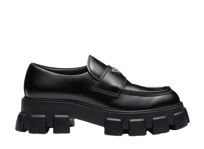 PRADA Monolith Brushed Leather Loafers "Black"