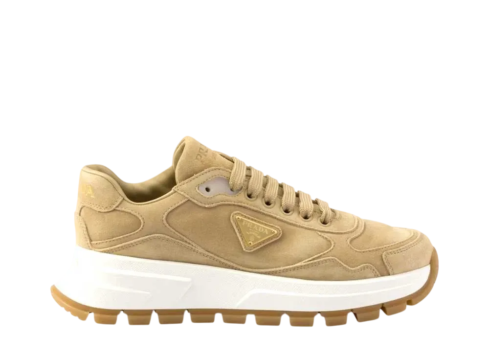 PRADA Women's Prax 01 Suede Sneakers "Beige"