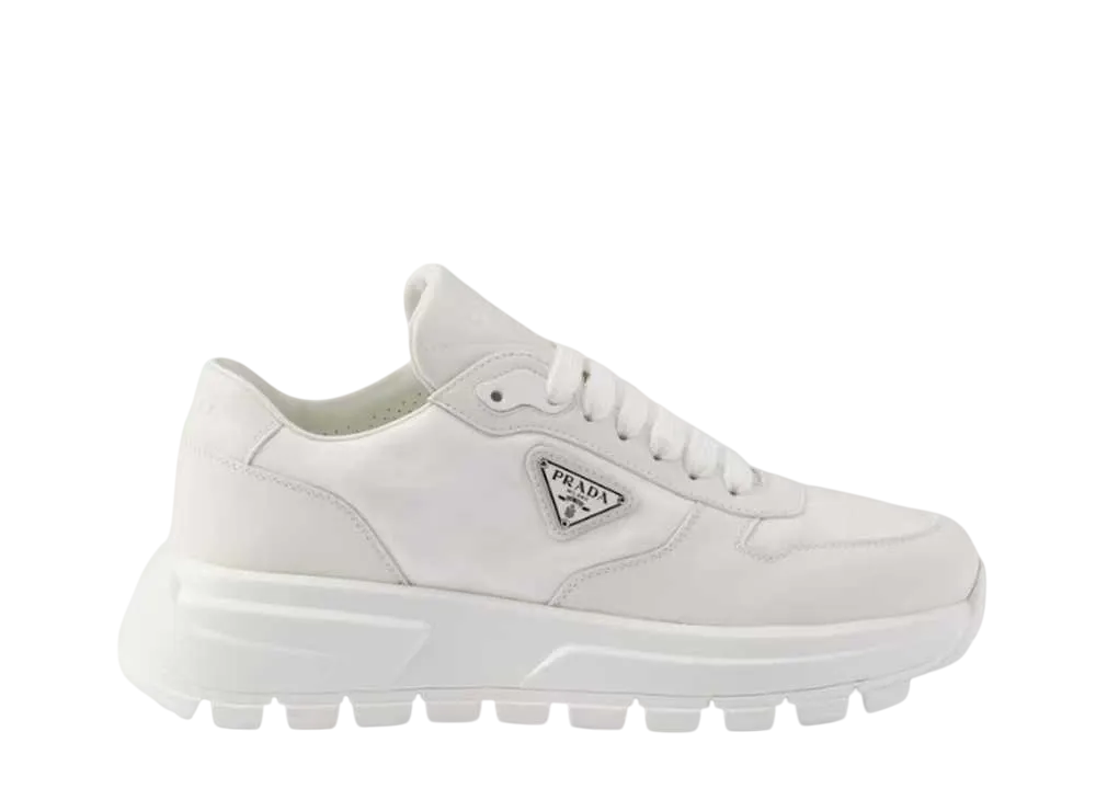 PRADA Women's Prax 01 Re-Nylon and Leather Sneakers "White"