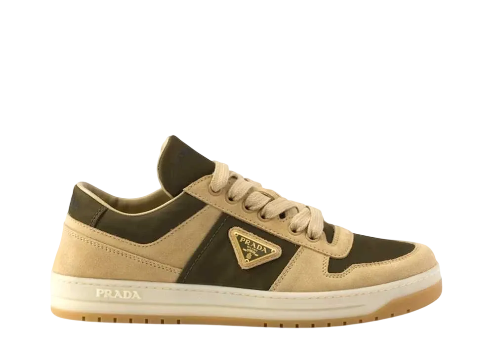 プラダ ウィメンズ ダウンタウン スエード x リナイロン スニーカー "ベージュ/カーキ"