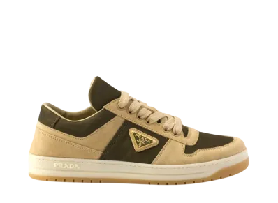 PRADA Women's Downtown Suede and Re-Nylon Sneakers "Beige/Khaki"