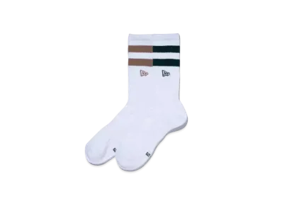 NEW ERA Socks Crew 2 Pair Line Flag Logo Embroidery "Dark Green/Beige"