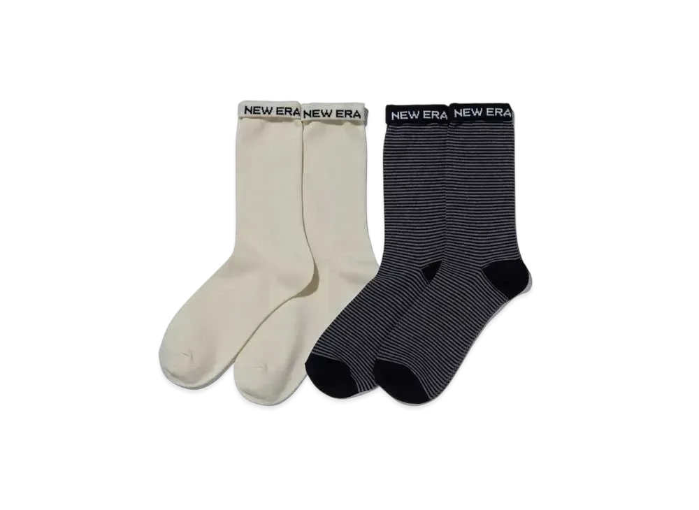NEW ERA BLACK LABEL SS24 Socks Crew 2 Pair "Off White/Black Border"