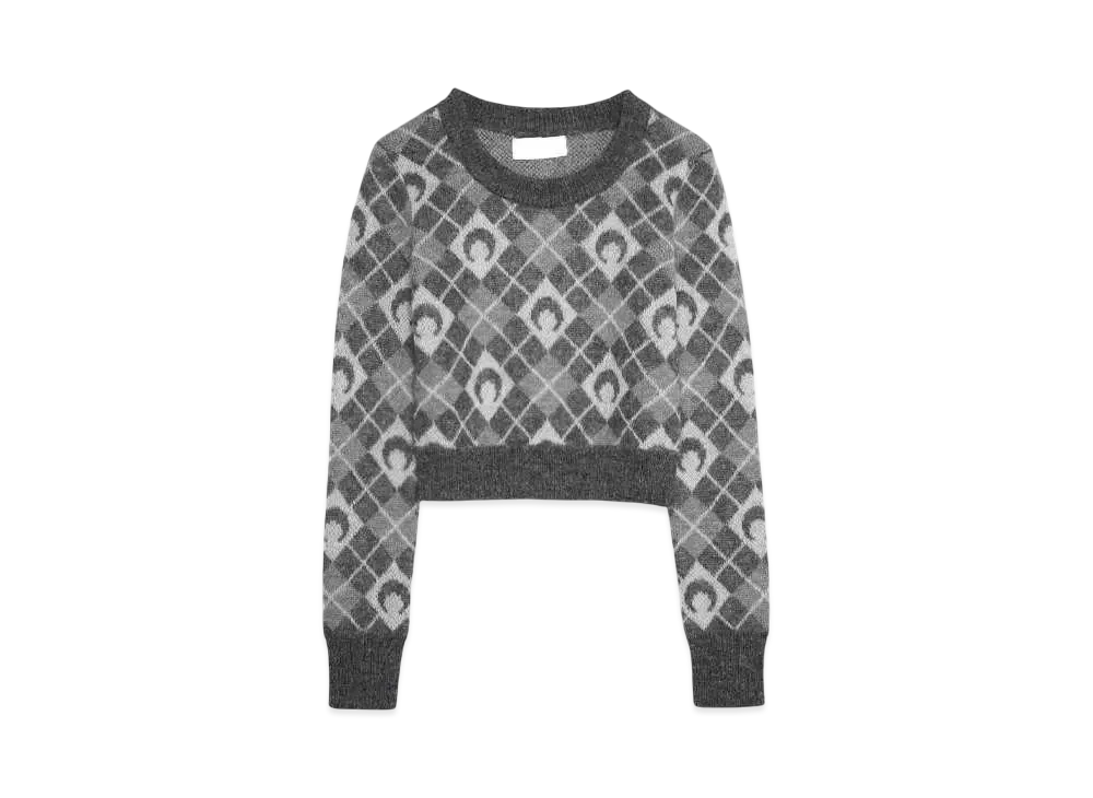 Marine serre MOON ARGYLE KNIT CROPPED SWEATER "LIGHT GREY"