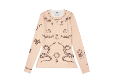 Marine serre TATTOO PRINTED JERSEY SECOND SKIN CREWNECK TOP "LIGHT TAN"