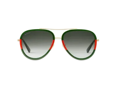 GUCCI Aviator Metal Sunglasses "Green/Red/Green"