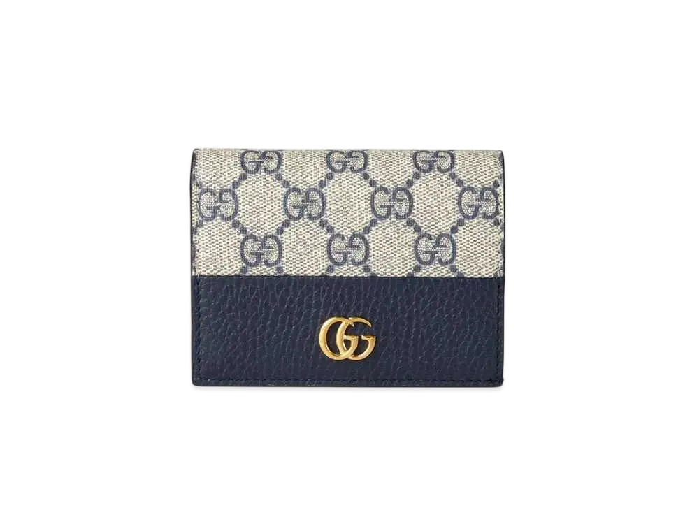 GUCCI GG Marmont Bi-Colour Card Case Wallet "Beige/Blue"