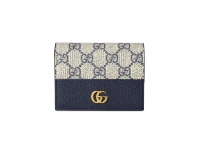 GUCCI GG Marmont Bi-Colour Card Case Wallet "Beige/Blue"