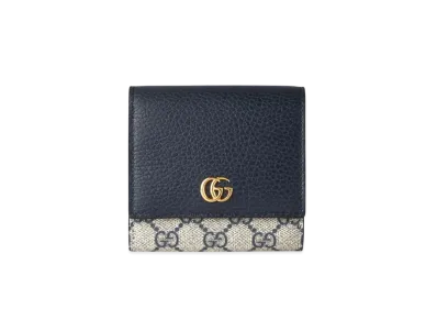 GUCCI GG Marmont Bi-Colour Medium Wallet "Beige/Blue"