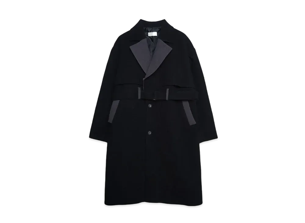 TAUPE NEEDLE BELTED LONG COAT "BLACK"