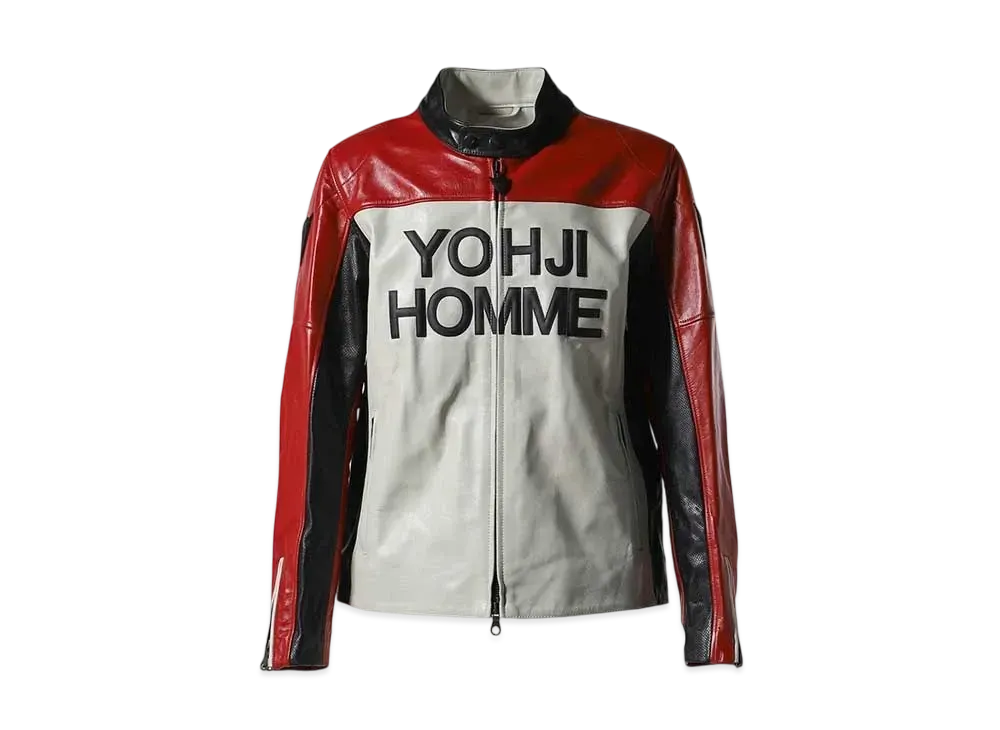 Yohji Yamamoto POUR HOMME x DAINESE Leather Jacket "White/Black/Red"