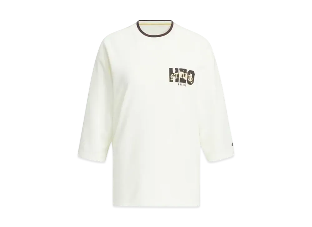 adidas College Loose Fit Pique 3/4 Sleeve T-Shirt "Ivory"