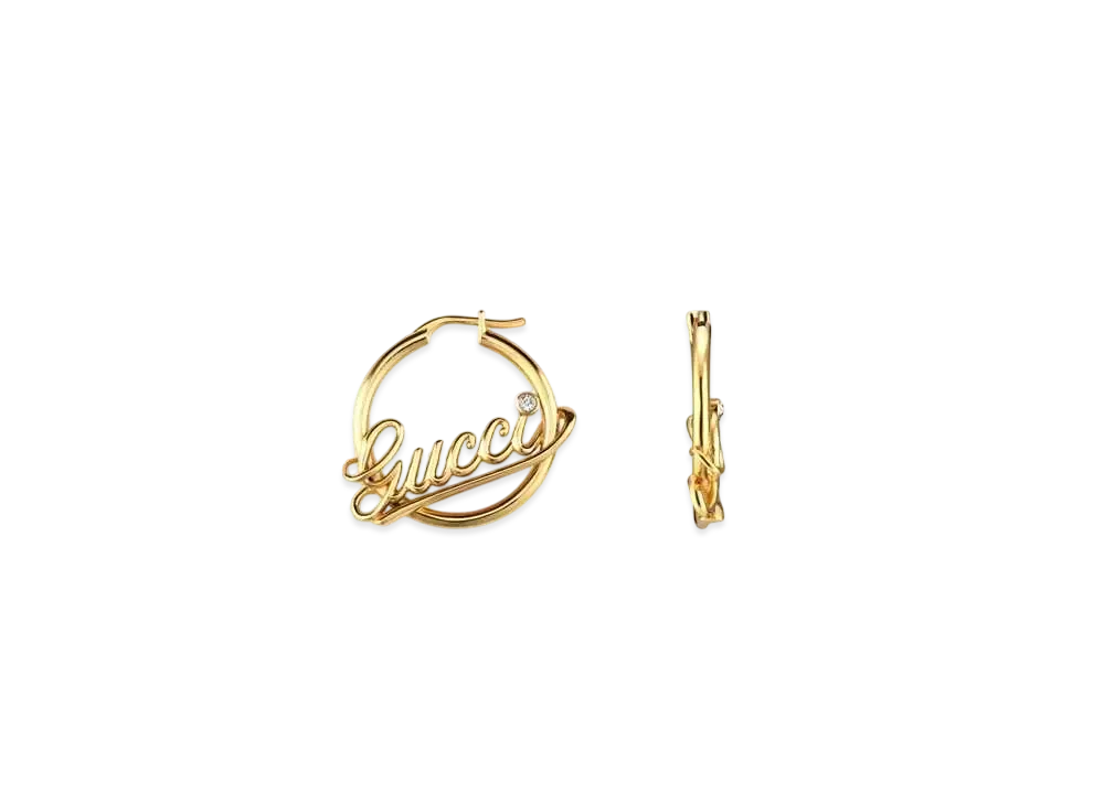 GUCCI Hoop Earrings with Gucci Script "Yellow Gold"