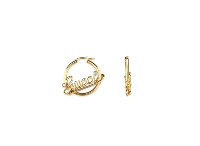 GUCCI Hoop Earrings with Gucci Script "Yellow Gold"