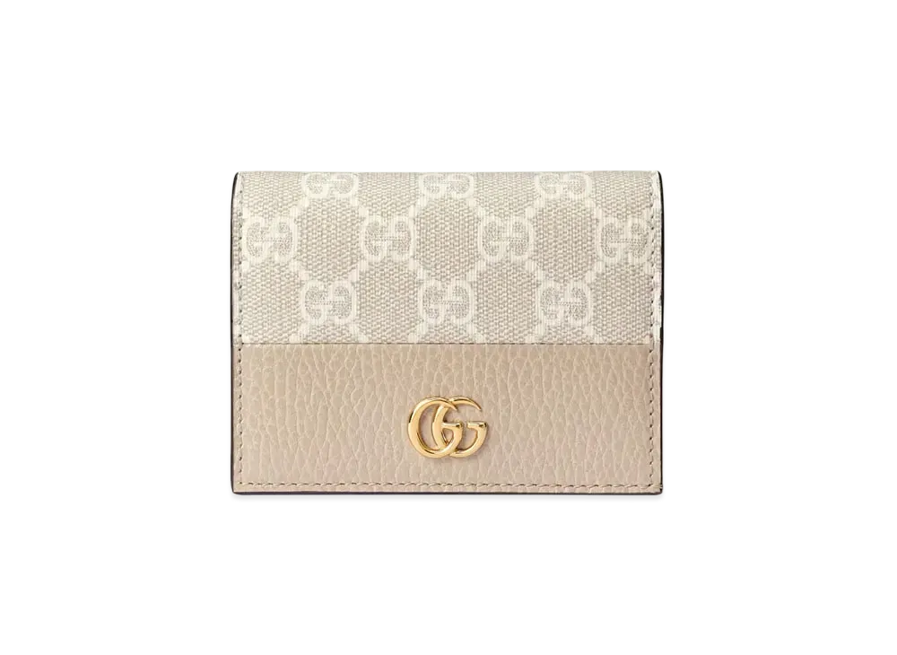 GUCCI GG Marmont Bi-Colour Card Case Wallet "Beige/White"