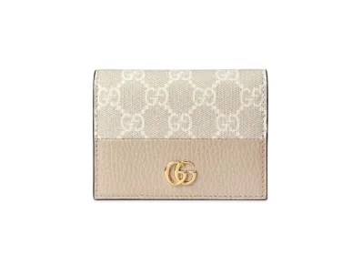 GUCCI GG Marmont Bi-Colour Card Case Wallet "Beige/White"