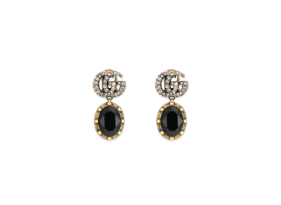 GUCCI Double G Earrings with Black Crystals "Aging Gold"