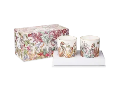 Dior Set of Two Scented Mini Candles Orange Cannelle and Griotte Gingembre White Limoges Porcelain with Dior Cabinet de la Mer Motif "Multicolor"